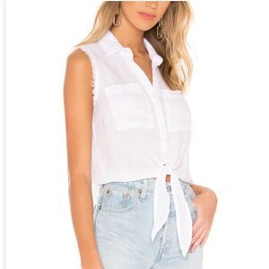 Anthropologie Cloth & Stone White Frayed Tie Front Shirt Women’s Medium Sleevele